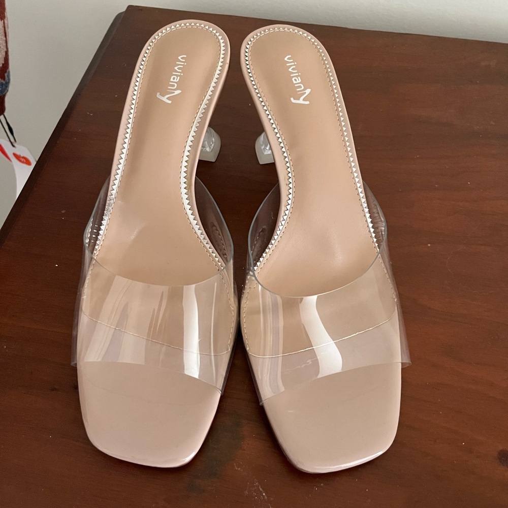 Viviana Beige Clear Strap Heels